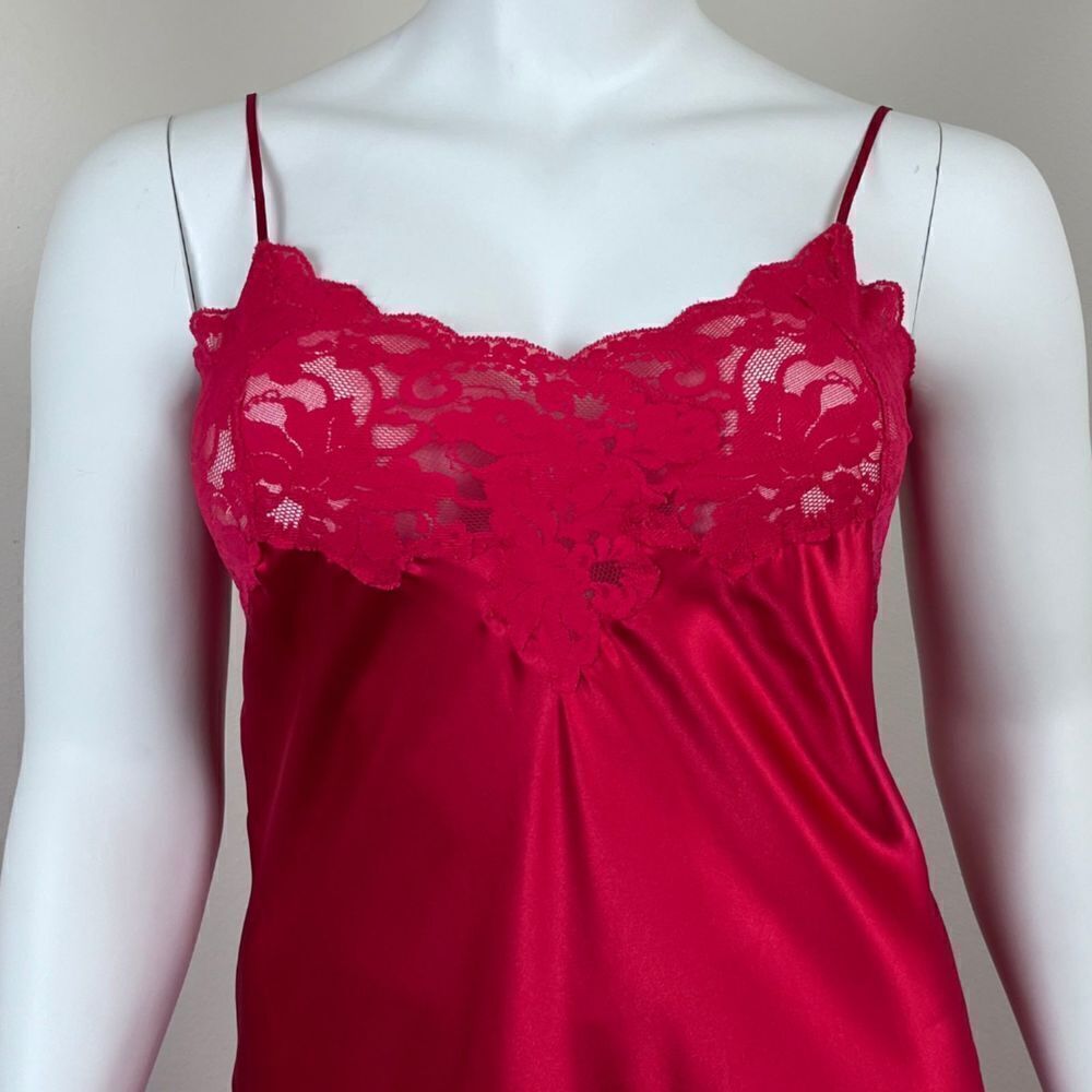 Victoria's Secret Red Sheer Lace Satin Size L Romantic Midi Slip Y2K Sexy Dress - Picture 3 of 14